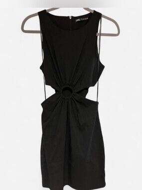 zara black mini dress with rhinestone straps Zara Black Mini Dress with green rhinestone